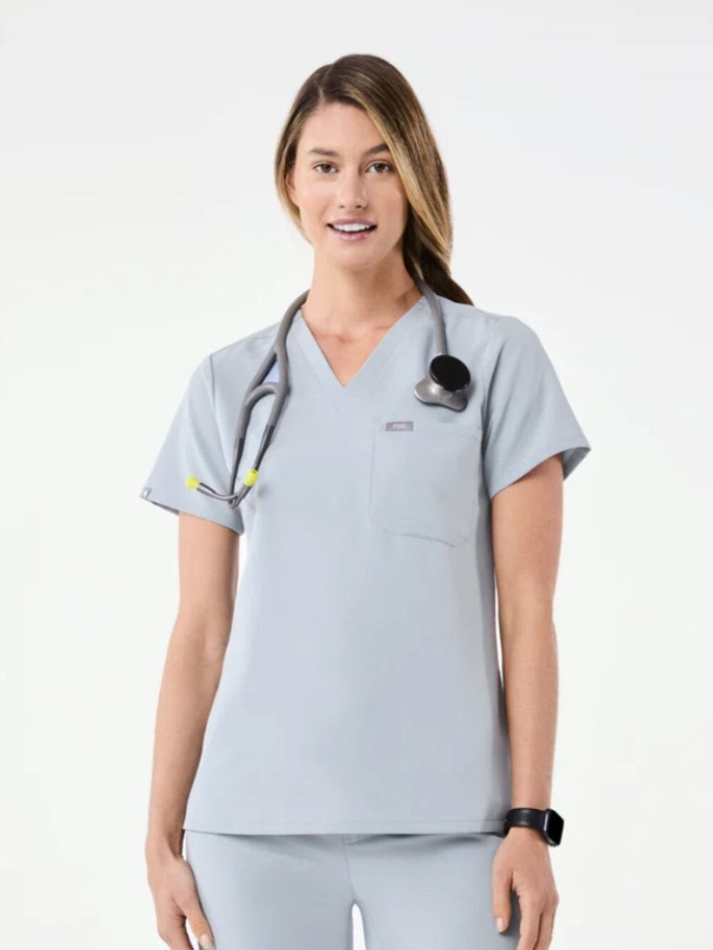 Catarina One-Pocket Scrub Top in Dusty Blue